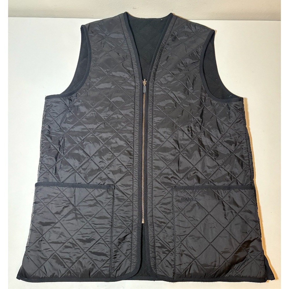 Barbour Polarquilt Waistcoat Quilted Vest Men Sz LARGE Gilet Fleece Lined Black